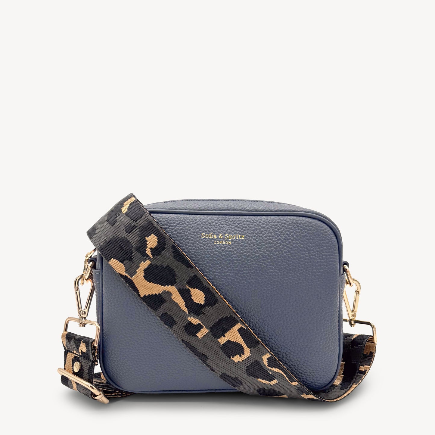 Correa con estampado de leopardo gris y dorado
