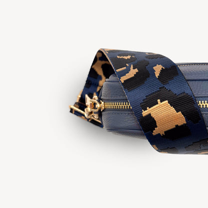 Correa de leopardo azul marino y dorado - Banda elegante con estampado de leopardo