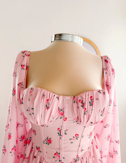 Vestido Priscilla Valentine Flores Rosa