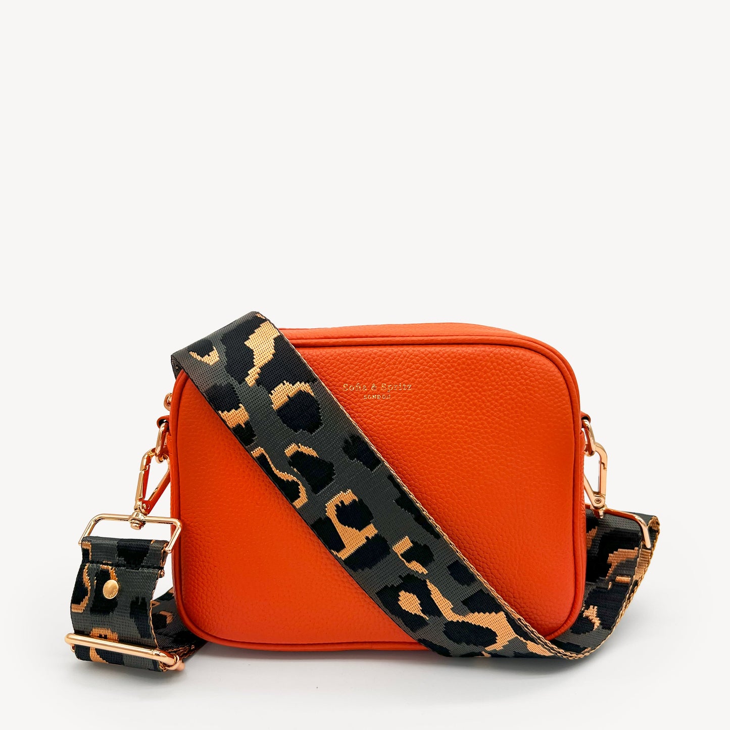 Correa con estampado de leopardo gris y dorado