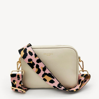 Correa elegante rosa pálido y dorado con estampado de leopardo