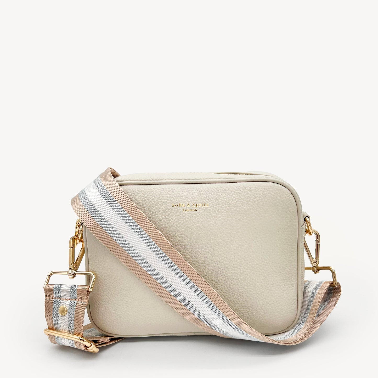 Correa a rayas champán y plata — accesorio lujoso y elegante