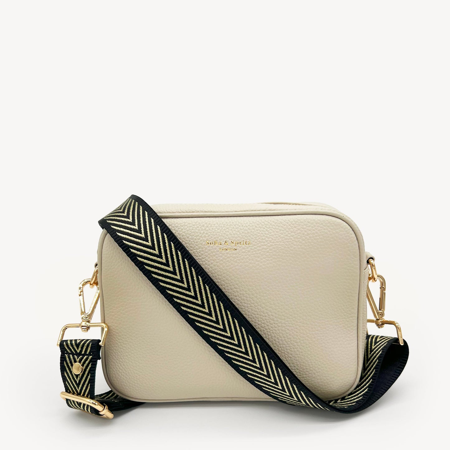 Correa premium en negro y dorado con patrón en chevron - elegante y sofisticada