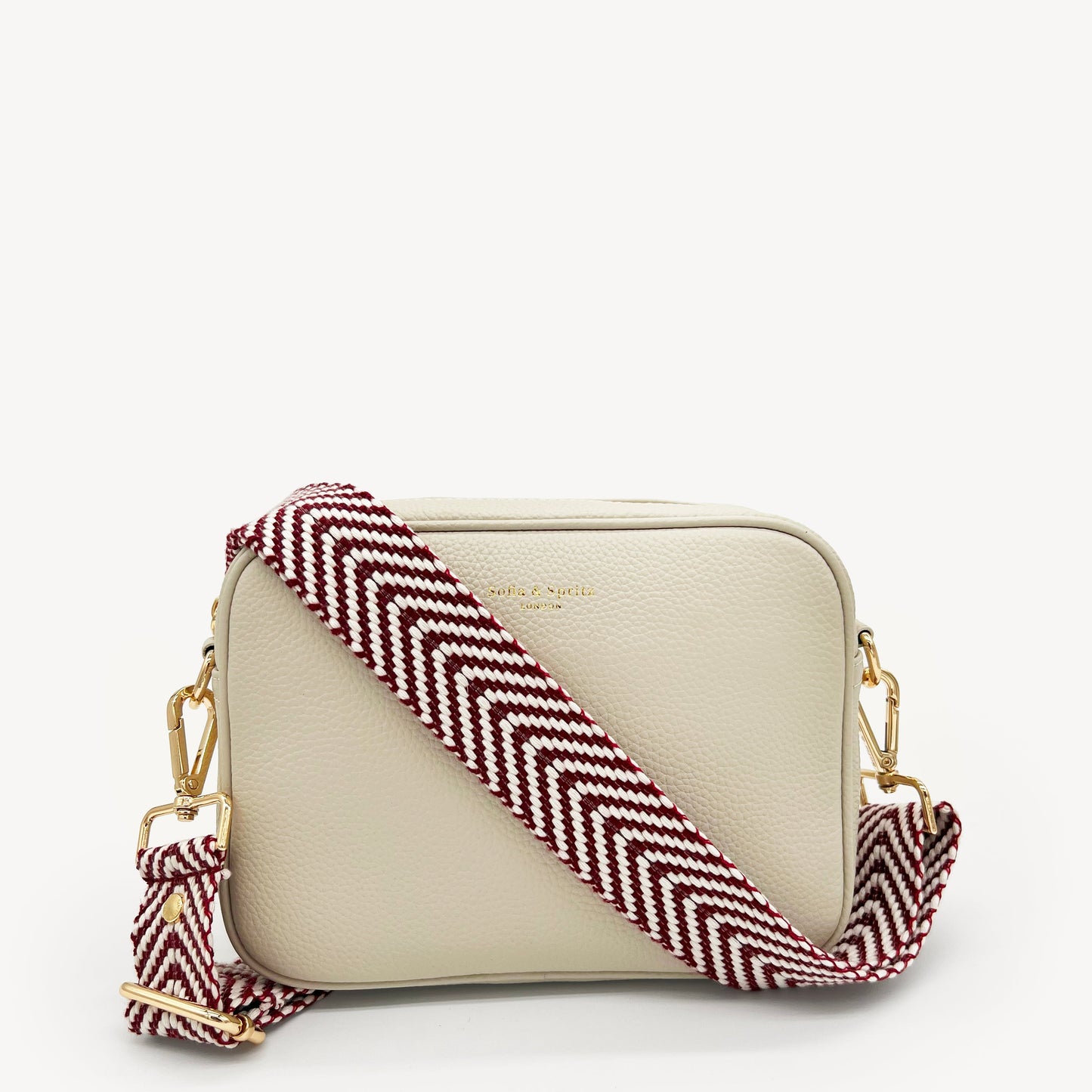 Correa de color burdeos y blanco con patrón en zigzag - Accesorio chic y moderno