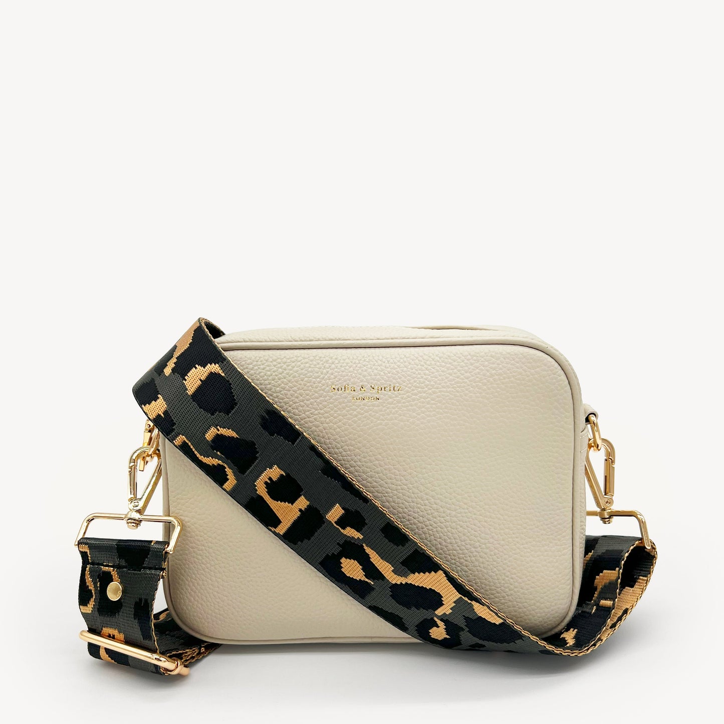 Correa con estampado de leopardo gris y dorado