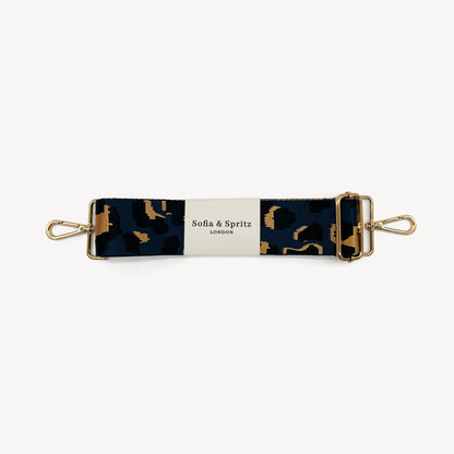 Correa de leopardo azul marino y dorado - Banda elegante con estampado de leopardo