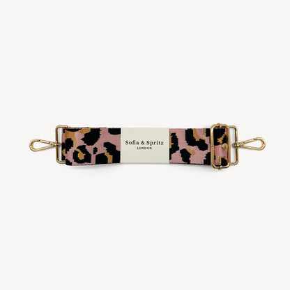 Correa elegante rosa pálido y dorado con estampado de leopardo