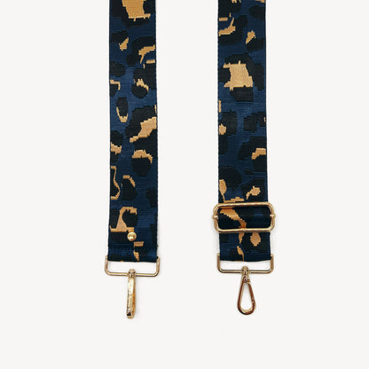 Correa de leopardo azul marino y dorado - Banda elegante con estampado de leopardo
