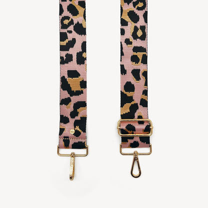 Correa elegante rosa pálido y dorado con estampado de leopardo