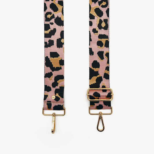Correa elegante rosa pálido y dorado con estampado de leopardo
