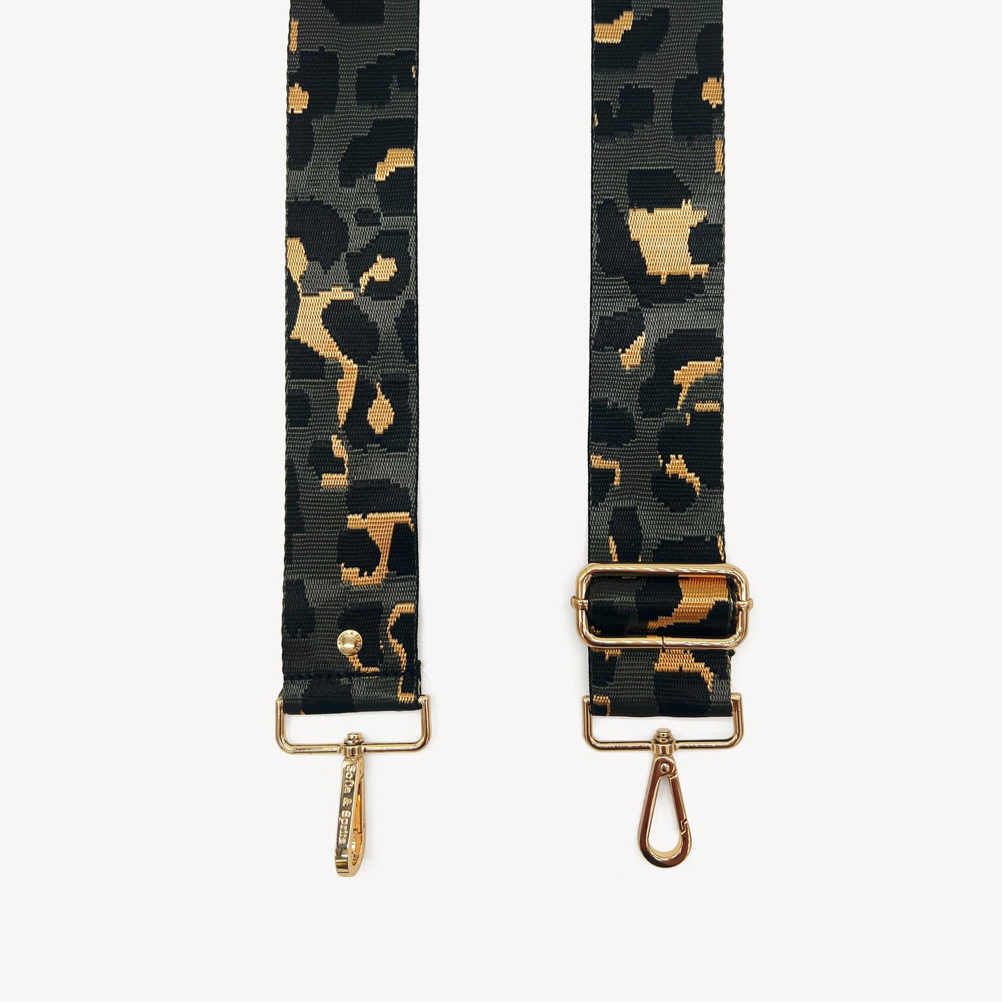 Correa con estampado de leopardo gris y dorado