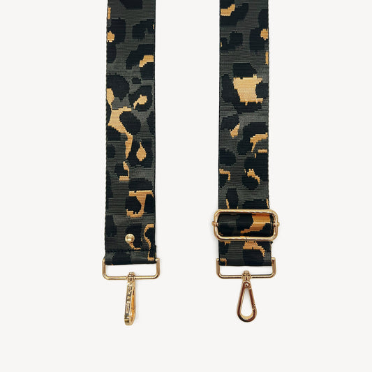Correa con estampado de leopardo gris y dorado