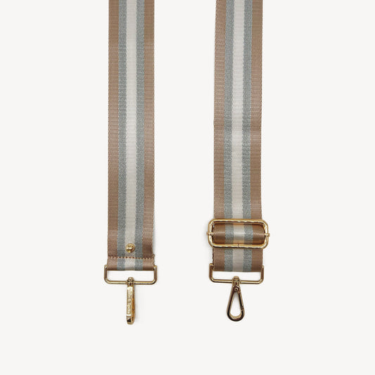 Correa a rayas champán y plata — accesorio lujoso y elegante