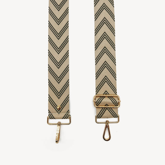 Correa de flecha en verde oliva y piedra — Boho-Chic, accesorio llamativo